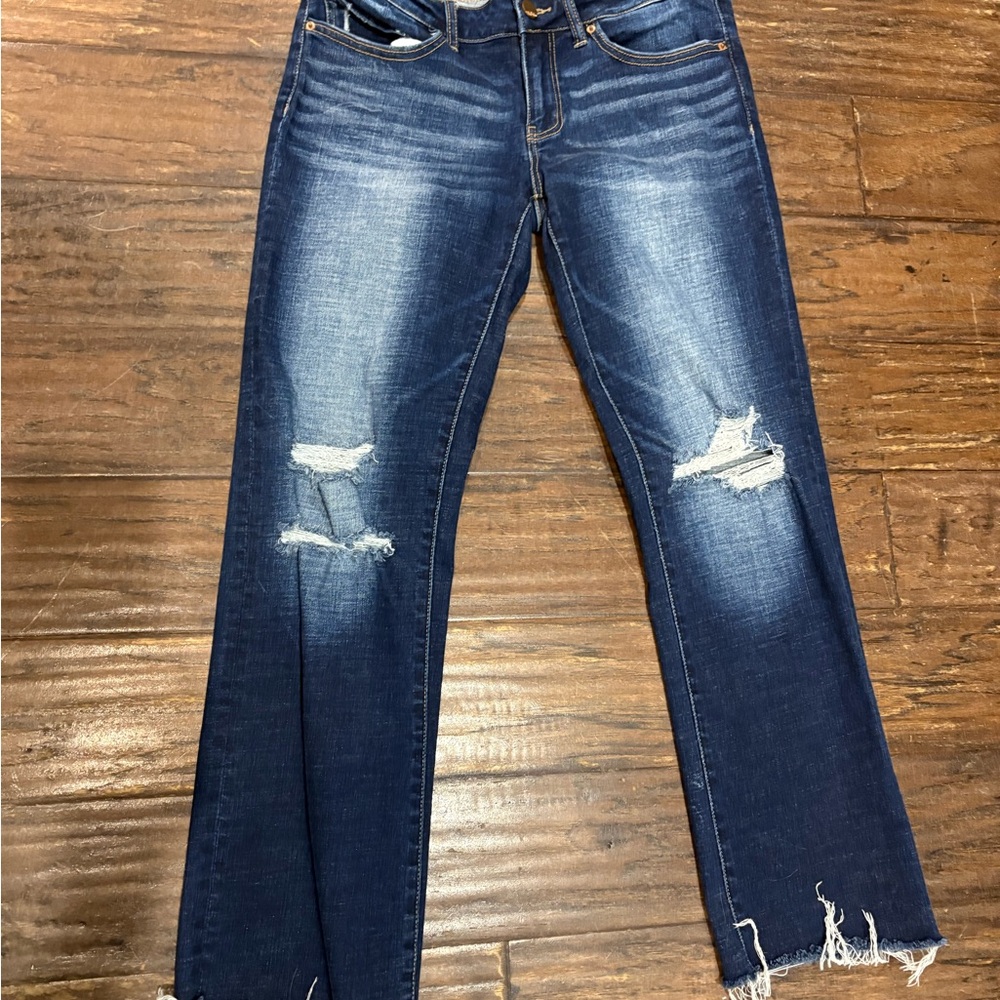 BKE Dark Blue Distressed Ankle Jeans